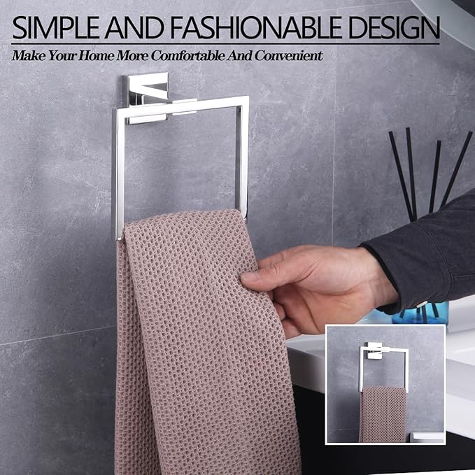 GERZWY Bathroom Hand Towel Holder Polished Stainless Steel Towel Ring for Bath Kitchen Garage Heavy Duty Wall Mounted JG1906-JG