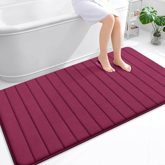 OLANLY Memory Foam Bath Mat 59x35, Super Soft Absorbent Bathroom Rugs, Quick Dry, Machine Washable Shower Floor Rugs, Bathmat Carpet, Bathroom Home Decor Accessories, Burgundy
