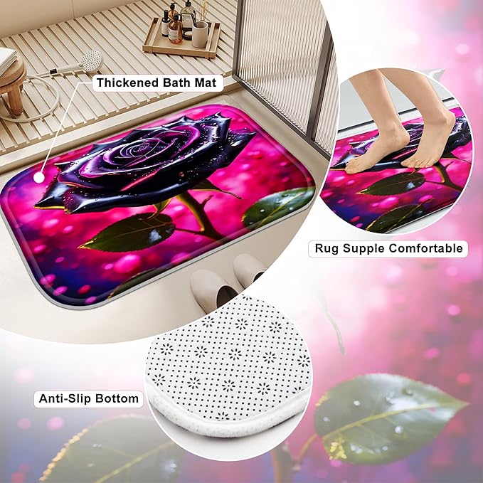 Poedist 4 Pcs Bathroom Shower Curtain Set,Bathroom Set, Rose Shower Curtain Sets with Rugs(Bath Mat,U Shape and Toilet Lid Cover Mat) and 12 Hooks