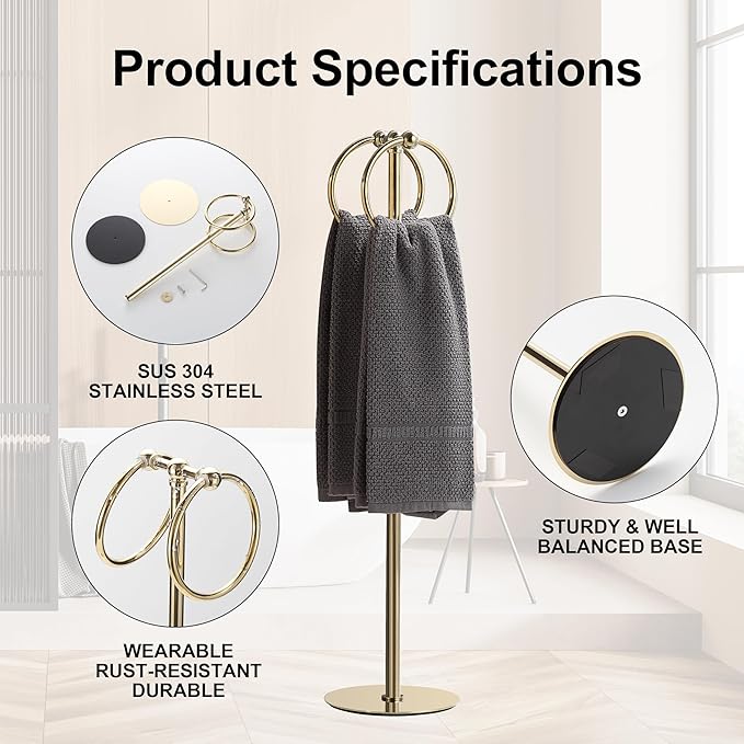 Adjustable Gold Towel Rack,Freestanding Bathroom Towel Holder