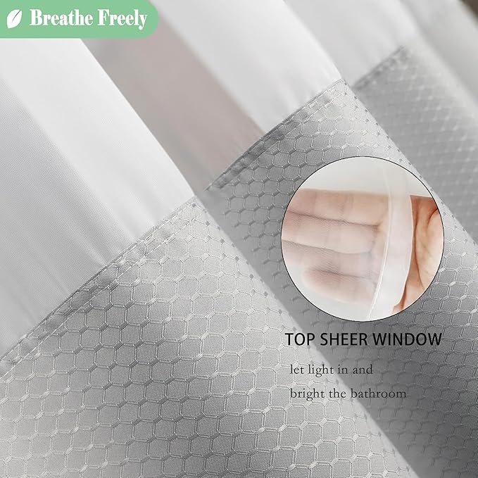 UFRIDAY Gray Waffle Weave Fabric Shower Curtain with Mesh Window, Stall Size Shower Curtain 36 X 72 inch,Heavy Duty Decorative Bathroom Curtain, Spa-Like Hotel Luxury, Water-Repellent,Gray