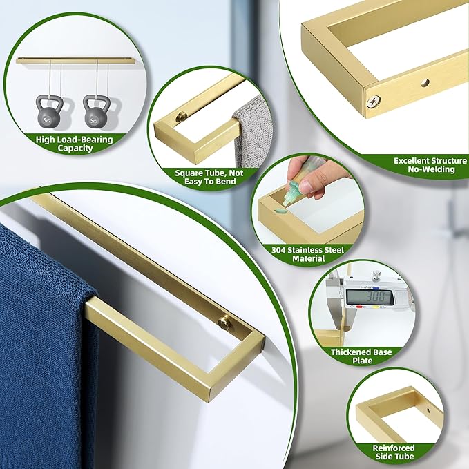 Alise Hand Towel Holder Towel Bar for Bathroom Wall Mounted,Gold Towel Rack for Bathroom Lavatory,8 Inch SUS304 Stainless Steel Towel Rail Towel Hanger for Walls