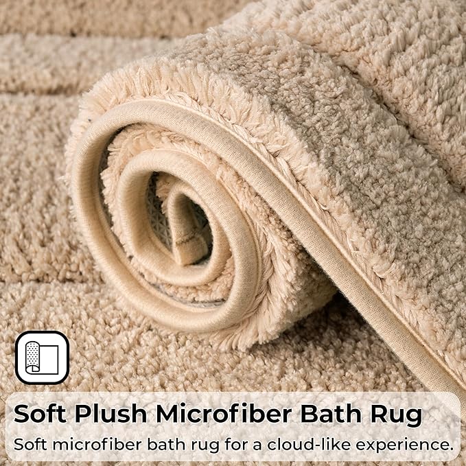 GRANNY SAYS Bathroom Toilet Rugs U Shaped, Bath Mats for Bathroom, Bath Rugs Non Slip Washable, Absorbent Microfiber Toilet Mat, Soft Plush Shaggy Bath Carpet, 20" x 24", Khaki
