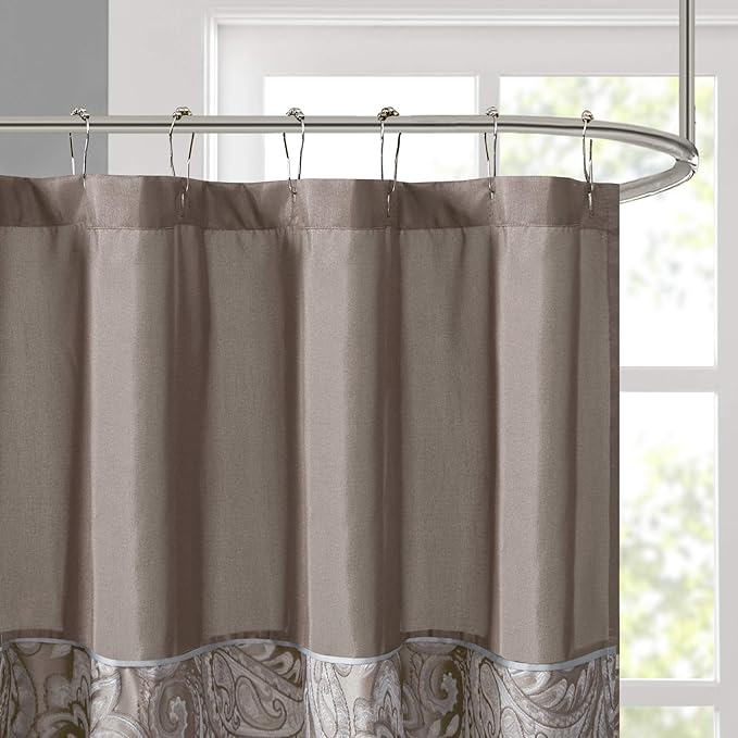 Aubrey Design Stripe Top Modern Shower Curtain, Jacquard Traditional Shower Curtains for Bathroom, 72 X 72, Blue