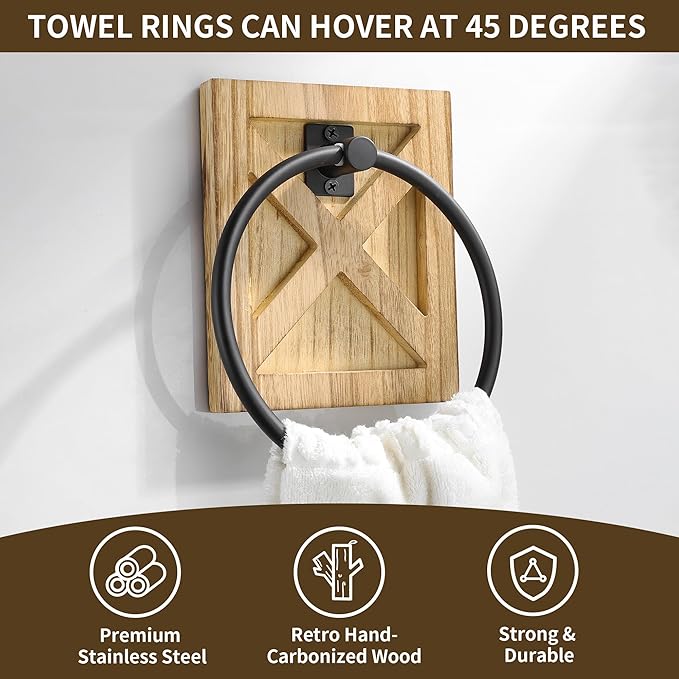 Wall Mounted Rustic Towel Holder for Bathroom, Farmhouse Towel Rack Holder, Country Decor Hand Towel Holder, Bath Towel Hanger with Warm Brown Wood for Kitchen, Bathroom Accessories