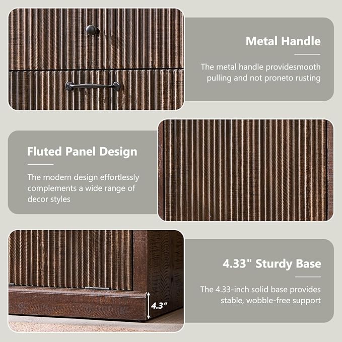 IFBUY Modern Tilt Out Laundry Hamper Cabinet, 10 Gallon Fluted Trash Can Cabinet with Drawer, Wooden Hidden Garbage Can Cabinets with Laundry Basket, Free Standing for Bathroom and Kitchen, Brown
