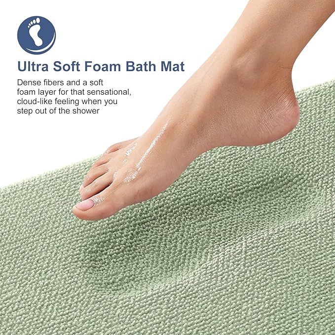 OLANLY Thick Memory Foam Bath Mat Rug 30x18, Extra Soft Absorbent Bathroom Rug, Quick Dry Bath Mats, Non-Slip, Machine Washable Carpet for Bathroom, Tub and Shower, Home Decor Accessories, Sage Green