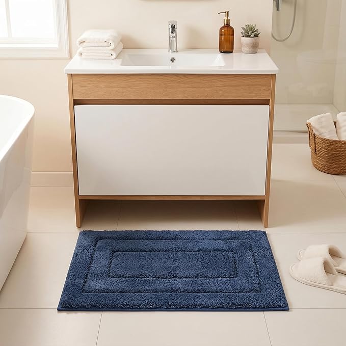 GRANNY SAYS Navy Bathroom Rugs, Bath Mats for Bathroom Non-Slip, Super Soft and Water Absorbent, Microfiber Bath Rugs Washable, Large Bath Rugs for Bath Floor, Tub and Shower, 36" x 24"