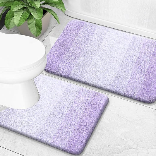 OLANLY Bathroom Rug Set 2 Piece, Soft Absorbent Microfiber Bath Mats and U-Shaped Contour Toilet Rug, Non-Slip, Machine Wash Dry, Plush Shaggy Bath Mats for Bathroom (30"x20"+24"x20", Light Purple)