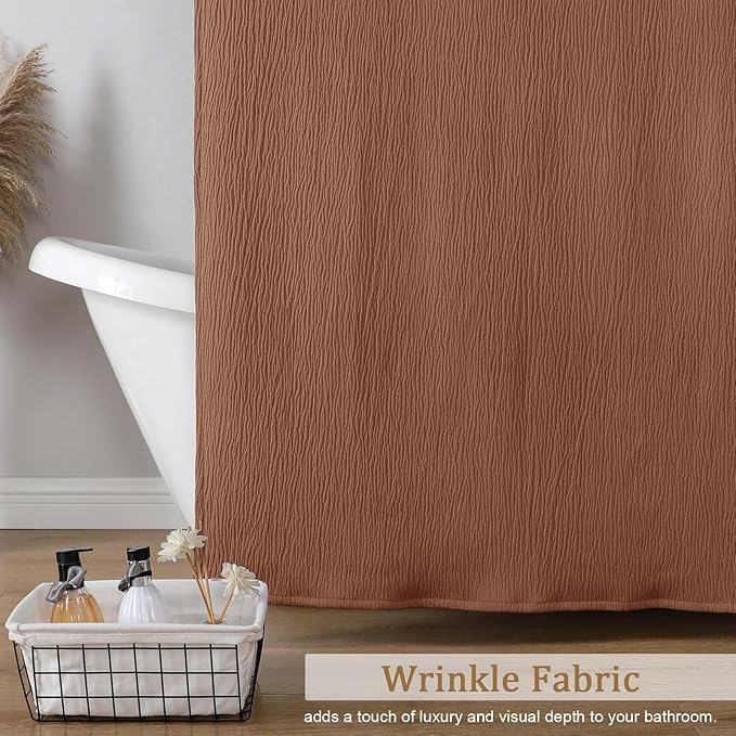 Aiyufeng 3D Textured Terracotta Shower Curtain for Bathroom, Fabric Shower Curtain Soft Cloth & Hotel Spa Quality, Luxury Boho Bathroom Curtains, Machine Washable, Terracotta, 72x72 Inches