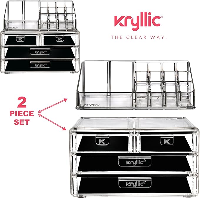 Acrylic Vanity Makeup Cosmetic Organizer -16 slot 4 box drawer storage organizers for make up brushes