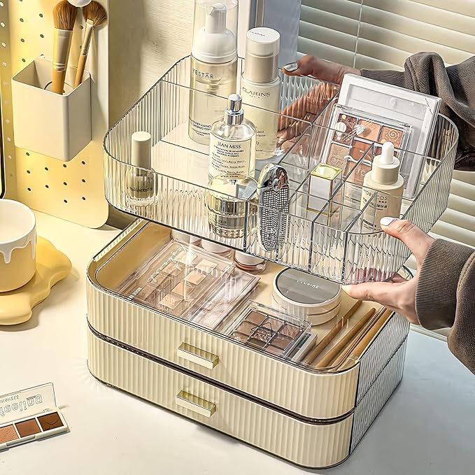 Makeup Organizer with 3 Stackable Drawers, Bathroom Vanity Organizers and Storage, Ideal for Desk and Dresser Countertops, Great for Cosmetics, skincare, Lipsticks, Nail Care