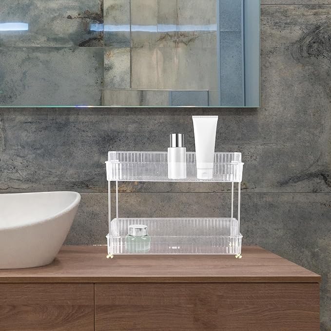 Alipis Countertop 2-Tier Shelf Bathroom Organizer Storage Stand Vanity Cosmetics Holder Multi-Purpose Dresser Storage Rack for Home and Bathroom Countertop