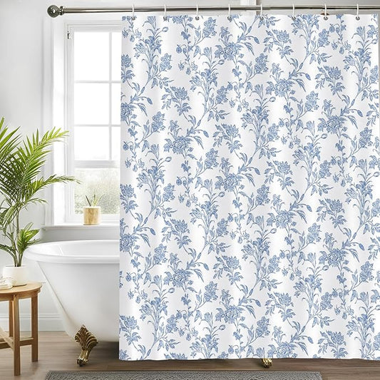 Seorsok Blue Shower Curtain,Sage Cotton Floral Cottagecore,Elegant Floral Fabric Shower Curtain Machine Washable Waterproof Bathroom Decor 72'Wx72'L inches