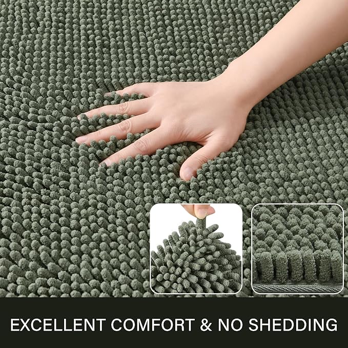 LOCHAS Luxury Bathroom Rug Shaggy Bath Mat 24 x 80 Inch, Washable Non Slip Bath Rugs for Bathroom Shower, Soft Plush Chenille Absorbent Carpets Mats, Sage Green
