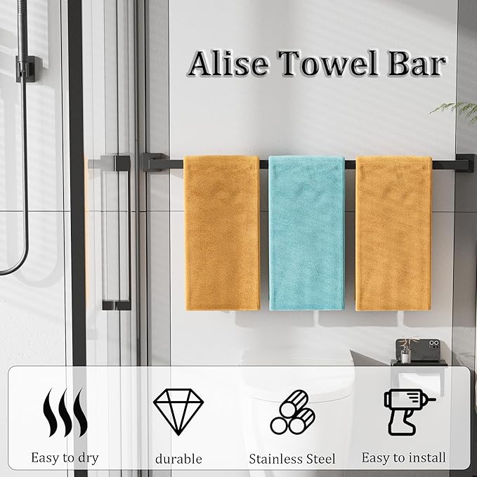 Alise Black Towel Bar, 32 Inch Towel Racks for Bathroom, SUS304 Stainless Steel Towel Holder Wall Mounted, Heavy Duty Towel Hanger for Bathroom & Kitchen (Matte Black)