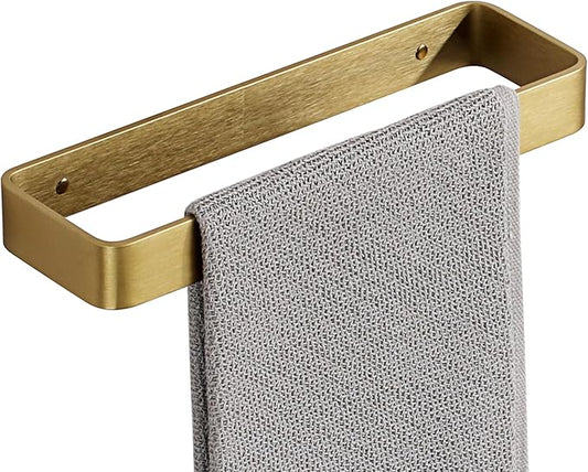 SAYAYO Brushed Gold Hand Towel Holder for Bathroom Wall, 10 Inch Self Adhesive Towel Bar Hand Towel Rack Square Heavy Duty