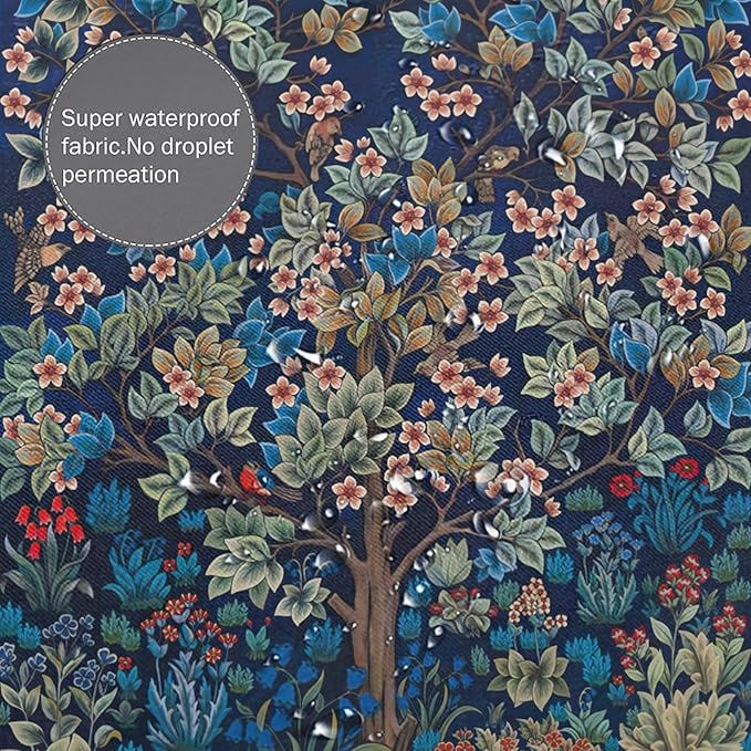 William Morris Floral Shower Curtain,Watercolor Vintage Flower Art Style Shower Curtain Set 72"×72" Inch