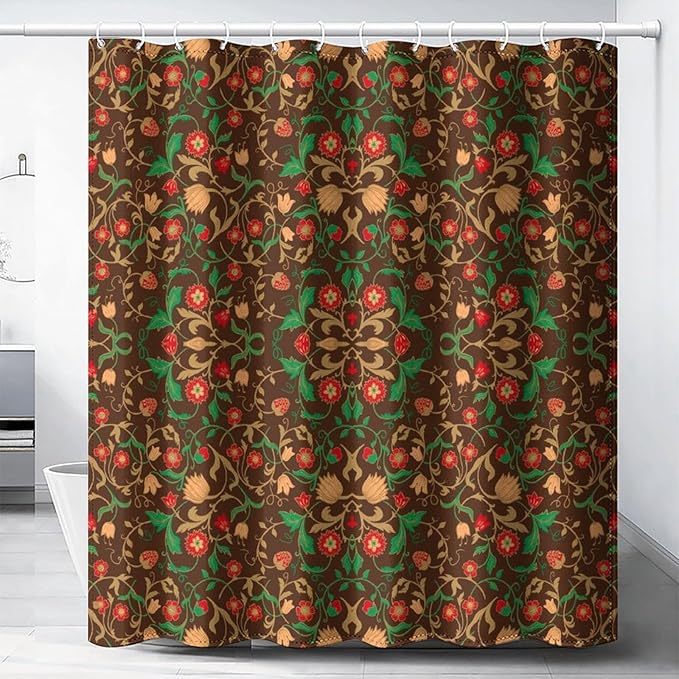 William Morris Original Design Vintage Shower Curtain Furniture Bathroom Fabric Decorations Washable Shower Curtain with Hooks 72x84 Inches(183x214cm), Style-1