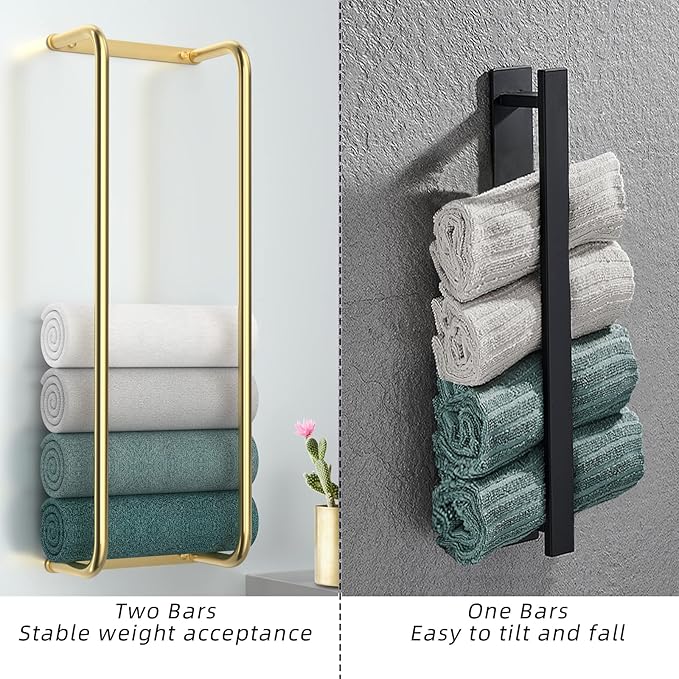 Towel Rack for Bathroom Wall Mounted, Bathroom Towel Storage, Rolled Bath Towel Holder, Small Space Bathroom Towel Storage, Bathroom Organizer - Brushed Gold