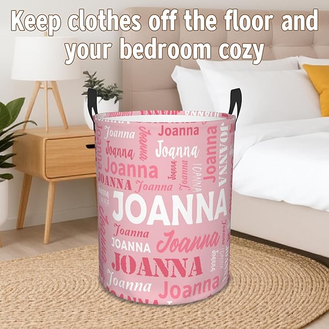 Custom Name Laundry Basket, Personalized Collapsible Laundry Hamper with Name for Bathroom Bedrooms, Customized Dirty Clothes Hamper Storage Basket Gifts for Kids Boys Girls Baby Men Women