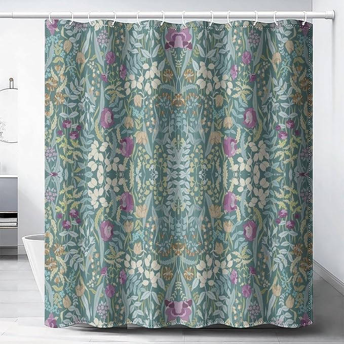 Vintage Botanical Shower Curtain William Morris Designs Green Jungle Fruit Print Shower Curtain Set Polyester Interior Waterproof Shower Curtain with 12 Hooks 72x78 Inches(183x200cm)
