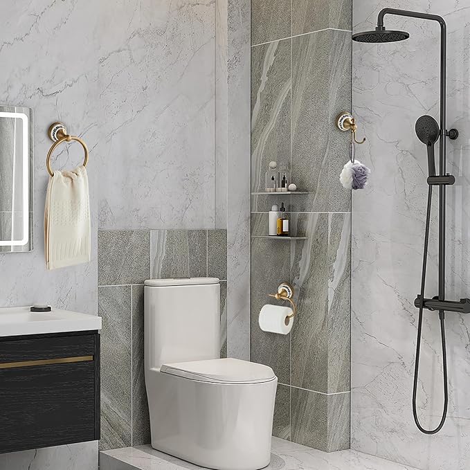 Antique Towel Ring Clothes Hook Tissue Holder Three Piece Set, Bathroom Kitchen Antique Three Piece Set,Wall Mounted Bathroom and Kitchen Supplies YIGUANXIN