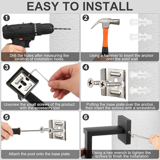 Gisafai 35 Pcs Black Bathroom Hardware Accessories Set 23.6 Inch Bath Towel Bar Kit Stainless Steel Bathroom Hardware Set Towel Racks Ring Robe Hooks Paper Holder for Wall Mounted