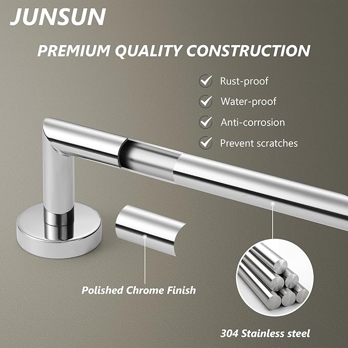 JunSun Bathroom Towel Bar 9 Inch Polished Chrome Towel Racks Wall Mount Bath Hand Towel Holder Modern Home Decor Towel Rods Bathroom Hardware Stainless Steel Towel Hangers Towel Rail Single Towel Bars