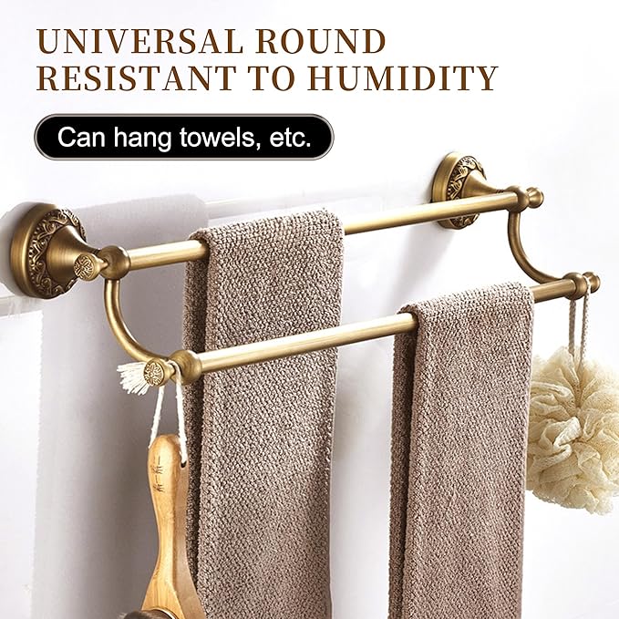 Wall Mounted Bathroom Double Towel Rack, Towel Bar Adjustable 15.5 to 27.5 Inch Antique Brass Pattern Carving,Brushed Bronze