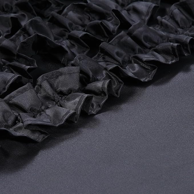 Ruffled Black Modern Polyester Fabric Cloth Bath Shower Curtain,Solid Boho Waterproof Decoratived Farmhouse Shower Curtains for Bathroom,72" W x Extra High 78" L