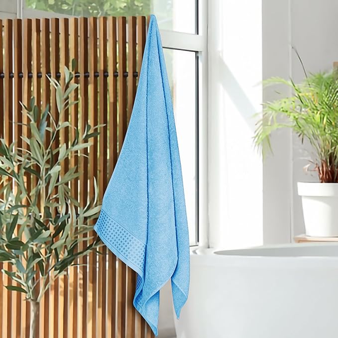 GLAMBURG Ultra Soft 4 Pack Oversized Bath Towel Set 27x54 inches, 100% Cotton Bath Towels, Highly Absorbant Compact Quickdry & Lightweight Towel, Ideal for Gym Travel Camp Pool - Sky Blue