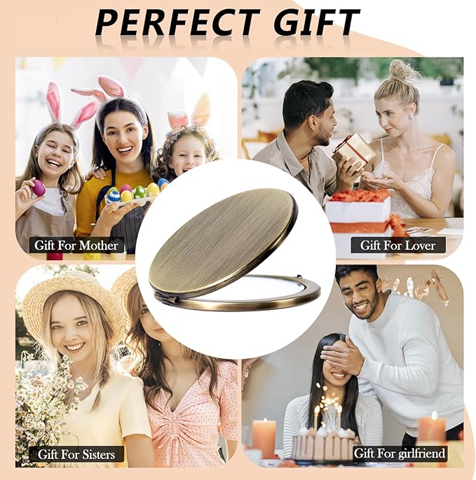 Oval Mini Portable Metal Folding Mirror, Beautiful and Elegant, Sturdy and Durable, 1X/2X Magnifier. (Oval Bronze)