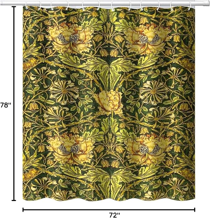 Retro Flower Shower Curtains William Morris Vintage Country Boho Flower Art Print Shower Curtains 72""×78"" Inch, Style-3