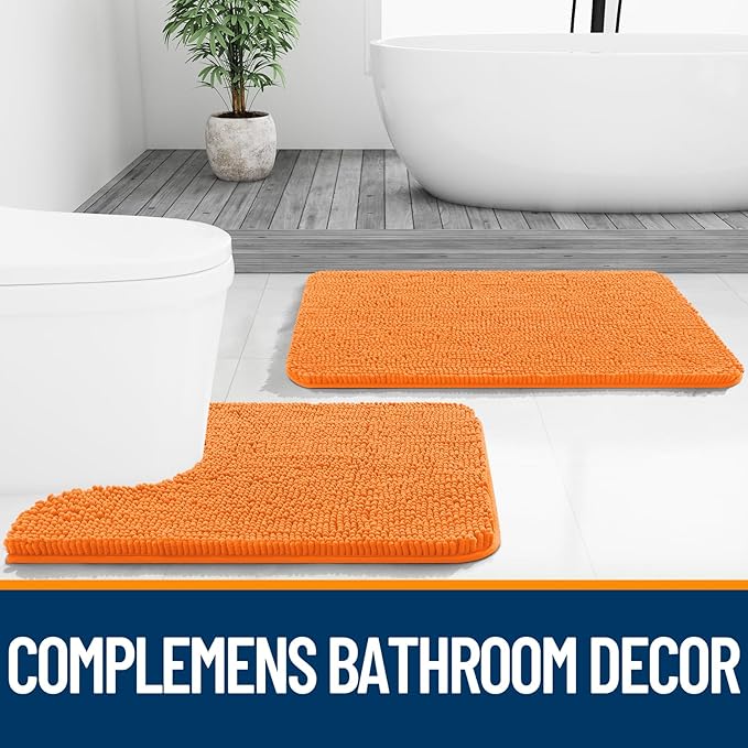 OLANLY Bathroom Rugs 47x20, Extra Soft Absorbent Chenille Bath Rugs, Rubber Backing Quick Dry, Machine Washable Bath Mats for Bathroom Floor, Tub and Shower, Home Decor Accessories, Orange