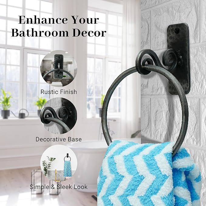 The Metal Magician Round Hand Towel Holder for Bathroom Wall - Kitchen Towel Ring - Aesthetic Design & Heavy Duty Durability - (Spiral Suspension) - (Antique Nickel)