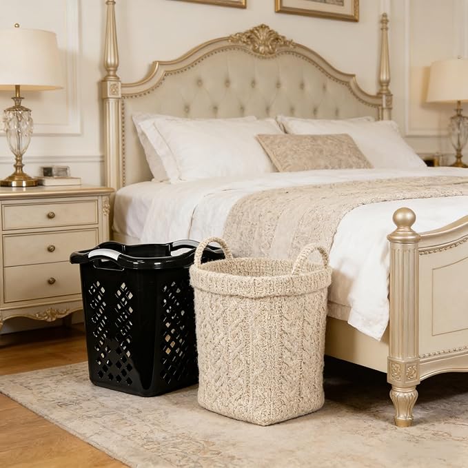 2 bushel laundry baskets with silver handles, black, 2-pack