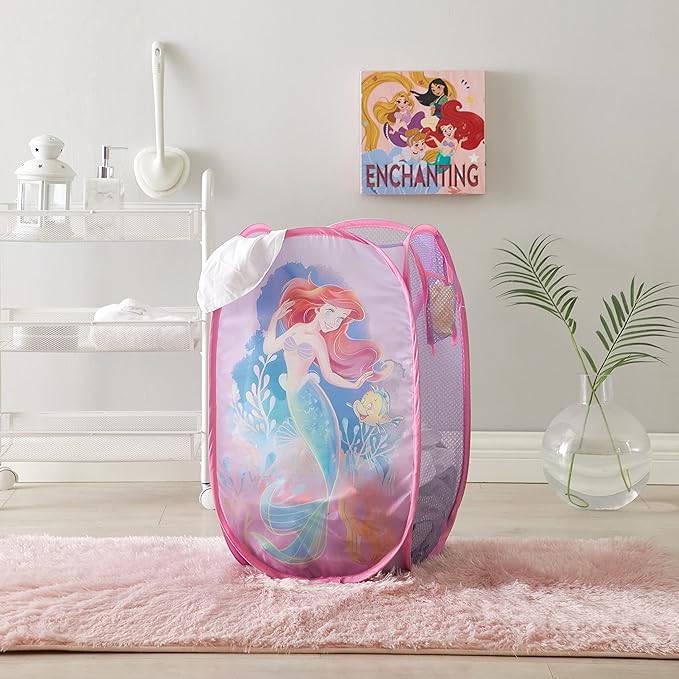 Disney Little Mermaid Ariel Pop-Up Hamper,Collapsible Laundry Basket with Sturdy Handles, 21x13.5x13.5, Lightweight Storage for Kids' Bedroom or Bathroom