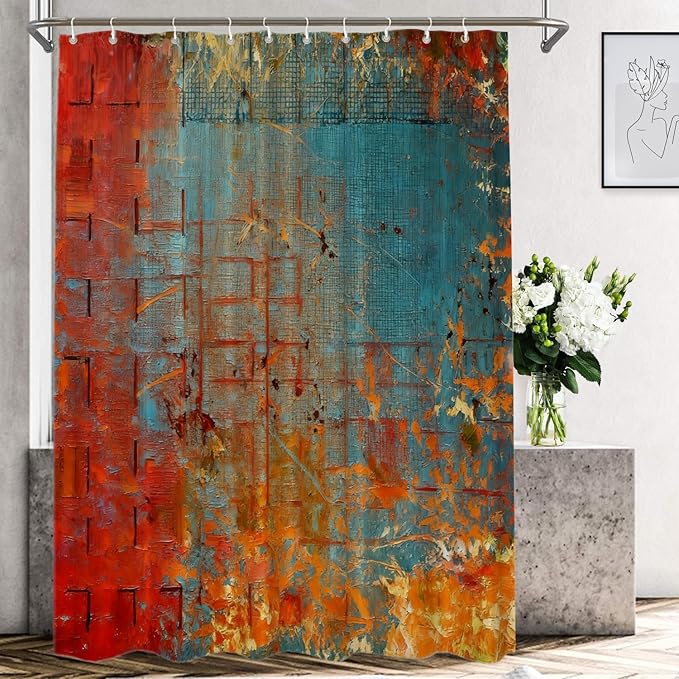 Shrahala Abstract Grunge Color Decorative Shower Curtain, Solid Colored Pink Bathroom Décor Polyester Fiber Waterproof with Plastic Rings for Shower Stall Bathtubs 72 X 60 in