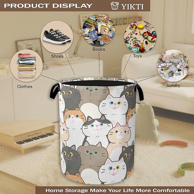 Laundry Hamper,Cute Cats Laundry Basket,Cartoon Animal Portable Collapsible Laundry Room Organization Storage for Dorm Room,Nursery,Bathroom,Bedroom,16x20 Inch