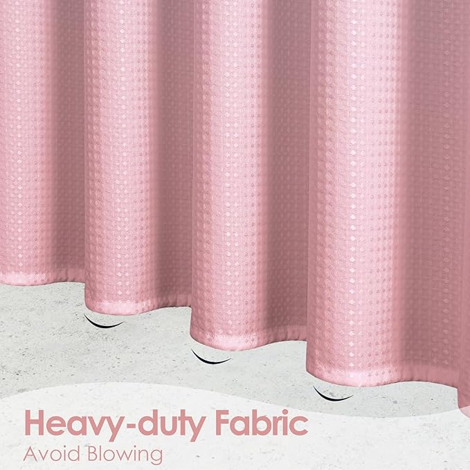 MitoVilla Extra Long Shower Curtain 72 x 84, Pink Ombre 84 inch XL Waffle Fabric Shower Curtains for Modern Luxury Bathroom Decor, Waffle Weave Textured 180GSM Weighted Shower Curtain 84 inch