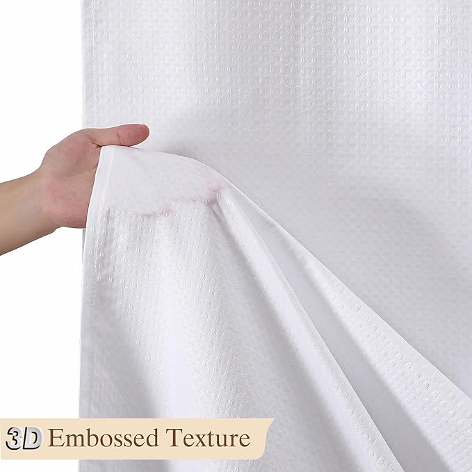 Aiyufeng White Shower Curtains for Bathroom，Dot Like Embossed Textured Waterproof Fabric Shower Curtain，Hotel Luxury Quality & Soft Cloth，Machine Washable，72Wx78L