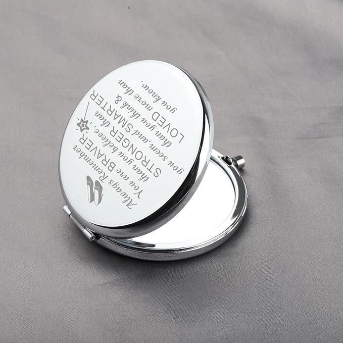 BAUNA Always Remember You are Braver Than You Believe Inspirational Pocket Makeup Mirror for Women (W Mirror Steel Color)