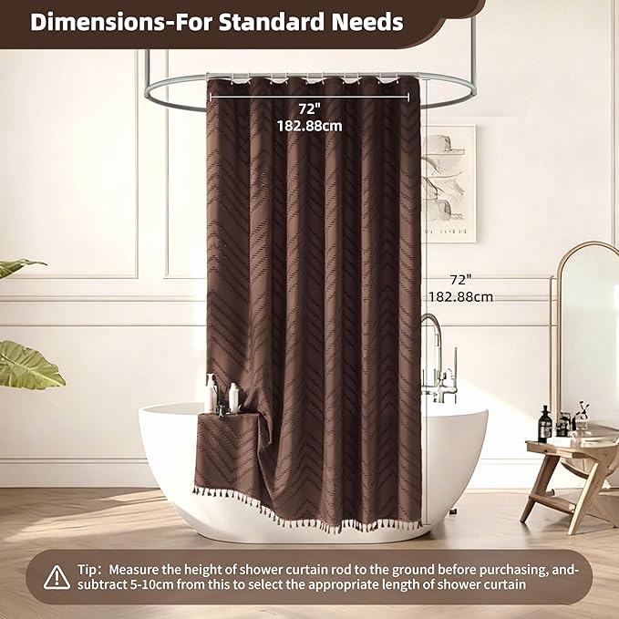 Brown Shower Curtain Fabric Shower Curtain for Bathroom 72 x 72 Tufted Chevron Textured Striped Modern Farmhouse Minimalist for Bathroom