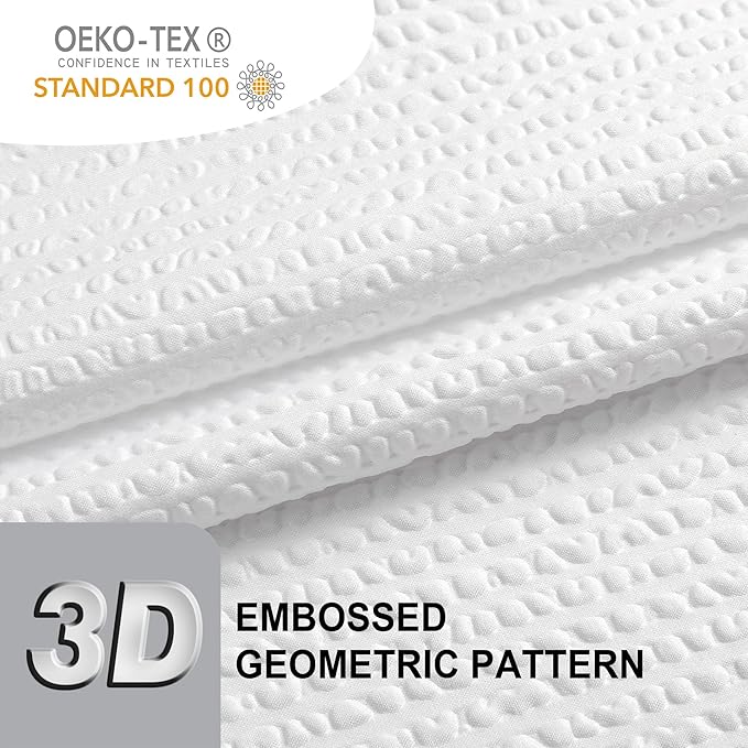 OVZME Extra Long Shower Curtain, 72x90 inch Long Embossed Textured Fabric Shower Curtains for Bathroom - Soft Cloth & Hotel Spa Luxury, Water Repellent, Machine Washable Bath Curtain, White