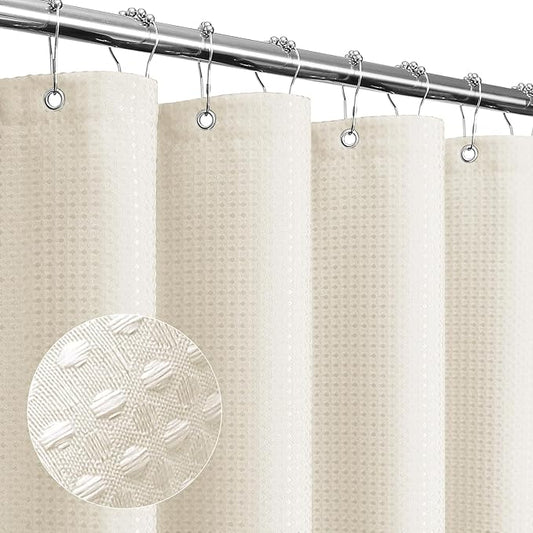 Gibelle Small Stall Shower Curtain 36 x 72, Narrow Half Waffle Weave Textured Fabric Shower Curtain for Bathroom, Water Repellent, Machine Washable, Ivory