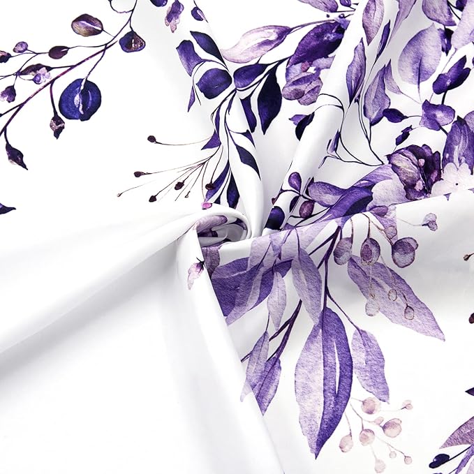 Gibelle Long Shower Curtain 72 x 78, Purple Floral Shower Curtain for Bathroom, Watercolor Plant Eucalyptus Leaves Fabric Shower Curtain Set