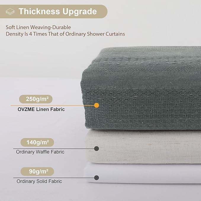 OVZME Small Stall Shower Curtain - Linen Textured Bathroom Curtain with Boho Tassel, Heavy Duty Farmhouse Bath Decor for RV Camper, Machine Washable, 36Wx72L Inches, Light Grey