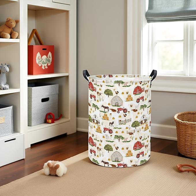 Baby Laundry Hamper kids laundry Basket Waterproof Storage Bin for Bedroom Toy Clothes Organizer Basket Woodland Animals Room D??cor(Farm)