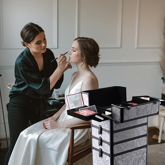 BYOOTIQUE Rolling Makeup Cart on Wheels Hairdressing Brush Bags Hair Tool Travel Suitcase For Nail Bar Studio Beautician Hairstylist Barbershop,CoyoteButtes Graystone